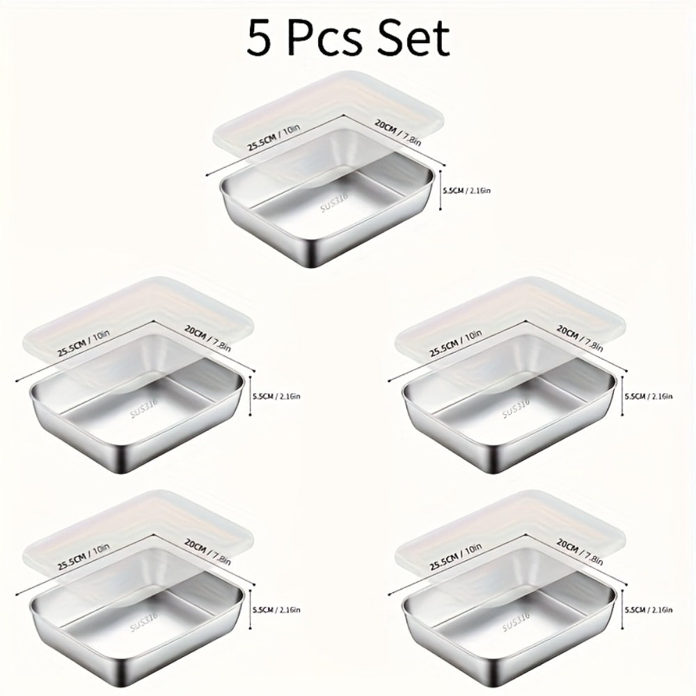 Stainless Steel Food Storage Containers with Lids 5pcs Set Durable Baking Trays Reusable Meal Prep Containers for Picnic Refrigerator Organization Kitchen Essentials Flip Top Closure Easy to Clean