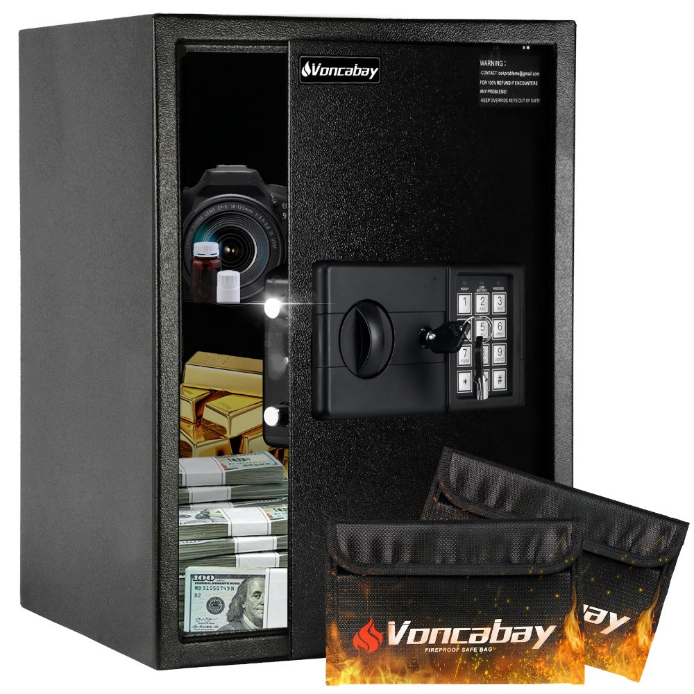 Fireproof Safe Box with Keyboard Lock ¨C ROLOWAY Home & Office Security Safe with Fireproof Bag, Multiple Sizes, Black & Pink Options