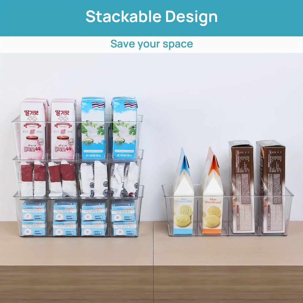Clear Pantry Storage Bins Set of 8 with Dividers - Transparent Refrigerator Organizer Bins for Kitchen Cabinet, Pantry Organization, Snack Packet Spice Pouch Storage, 10.4¡± x 6.1¡± x 3.5¡±
