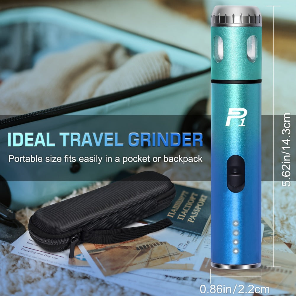 Electric Herb Grinder USB Rechargeable ¨C Portable Spice Mill with One-Button Operation, Travel Bag, Funnel & Cleaning Brush | 4 Colors Available