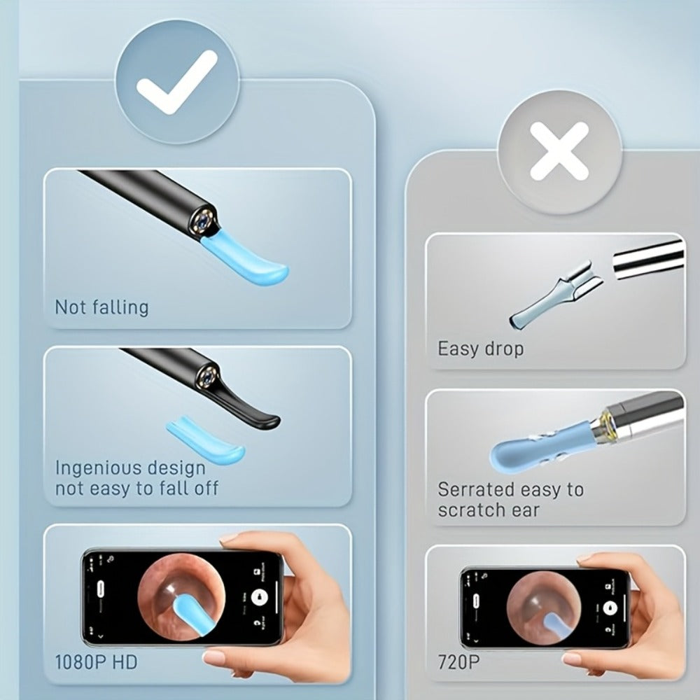 Wireless Ear Camera Ear Wax Removal Kit 1080P HD 6-LED ¨C App-Controlled Visual Ear Cleaner for Adults and Pets, Compatible with All Smartphones, Multiple Cleaning Heads, Portable Ear Scoop Tool
