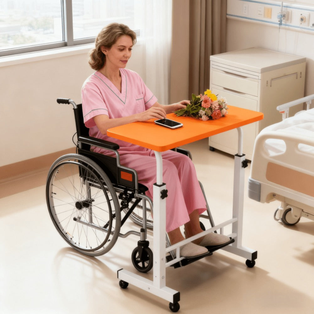 Adjustable Height Rolling Overbed Nursing Table 3-Layer Shelves Heavy Duty Bedside Tray for Elderly Patient Home Hospital Rehabilitation Care Laptop Desk 8 Colors Space Saving