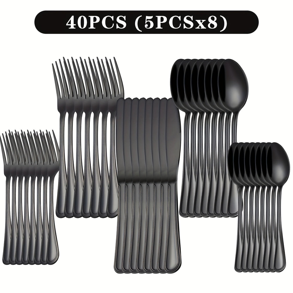 Stainless Steel Flatware Cutlery Set ¨C Mirror Polished, Dishwasher Safe, Silver & Black Options, Service for 4 / 8 / 12 ¨C Kitchen Utensil Set for Home, Restaurant & Wedding Gift
