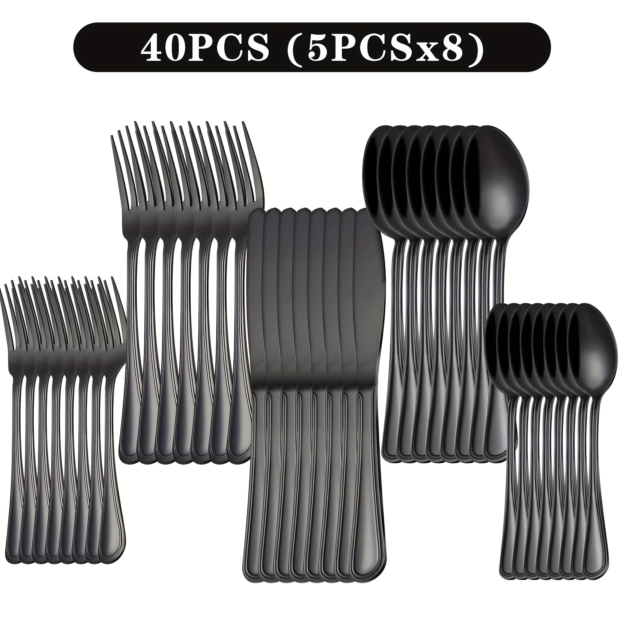 Stainless Steel Flatware Cutlery Set ¨C Mirror Polished, Dishwasher Safe, Silver & Black Options, Service for 4 / 8 / 12 ¨C Kitchen Utensil Set for Home, Restaurant & Wedding Gift