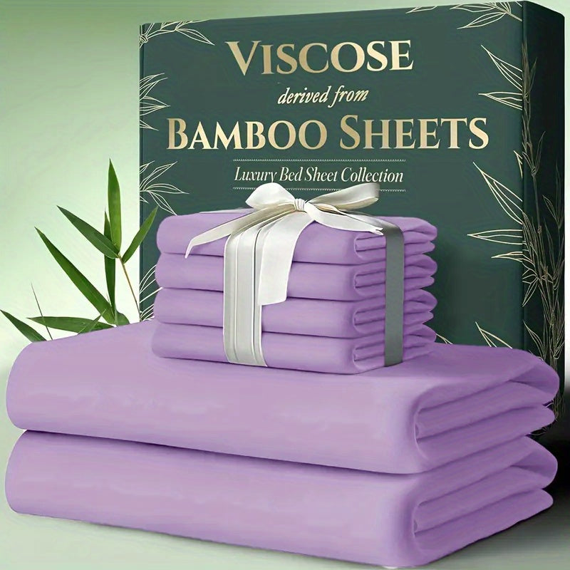 Bamboo Cooling Bed Sheets 6-Piece Set Deep Pocket Fits Twin Full Queen King Ultra-Soft Breathable Bedding for Hot Sleepers Machine Washable Double-Stitched