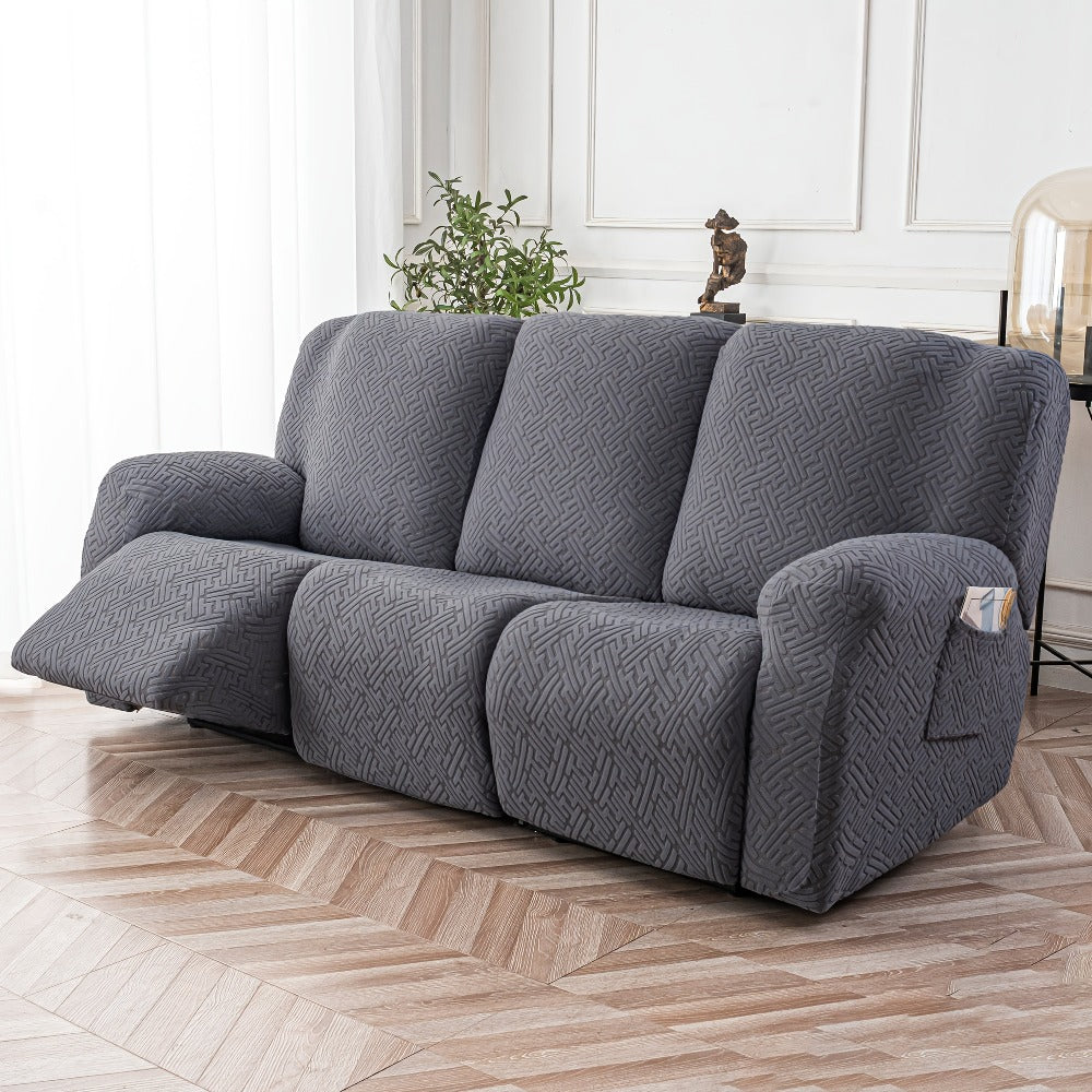 Recliner Sofa Slipcover Set 8pcs 3-Seat Jacquard Furniture Protector with Pocket Flexible Soft Slide Sleeve Cover for Sofa Couch Office Living Room Home Decor Multiple Colors