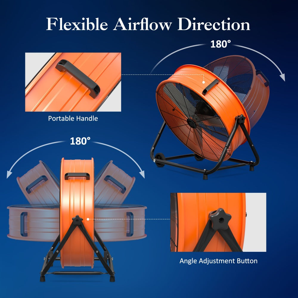 Industrial Drum Fan 24 & 30 Inch | High Velocity Floor Fan 9460-14000 CFM, 3-Speed Air Circulator with 180¡ã Tilt for Warehouse, Garage, Workshop, Job Site & Large Space Cooling ¨C Multiple Colors