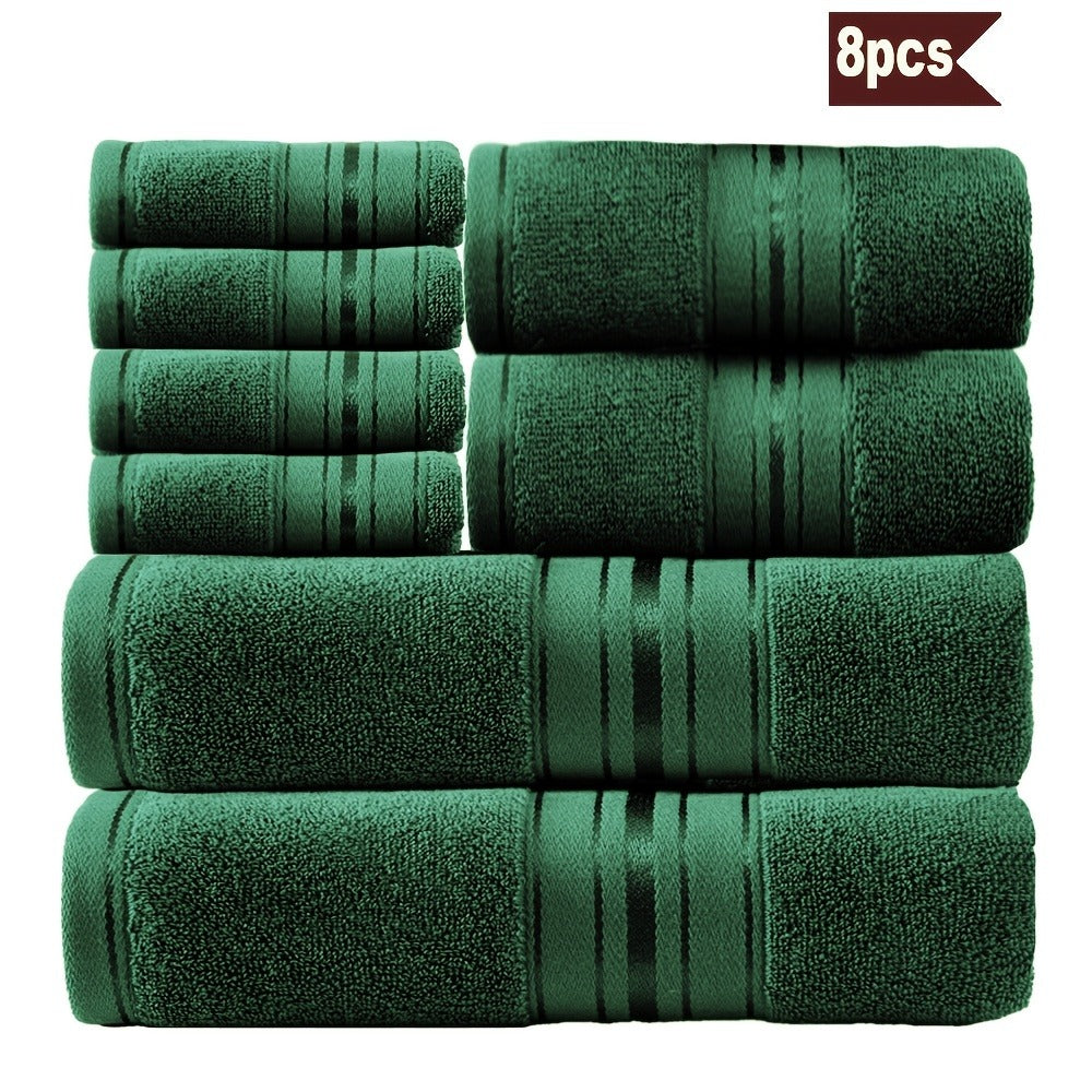 Cotton Bath Towel Set 8 Piece 550GSM Vintage Striped - 100% Cotton Hotel Quality Soft Absorbent Machine Washable | 2 Bath 2 Hand 4 Washcloths | 15 Colors | Bathroom Hotel Spa Gift