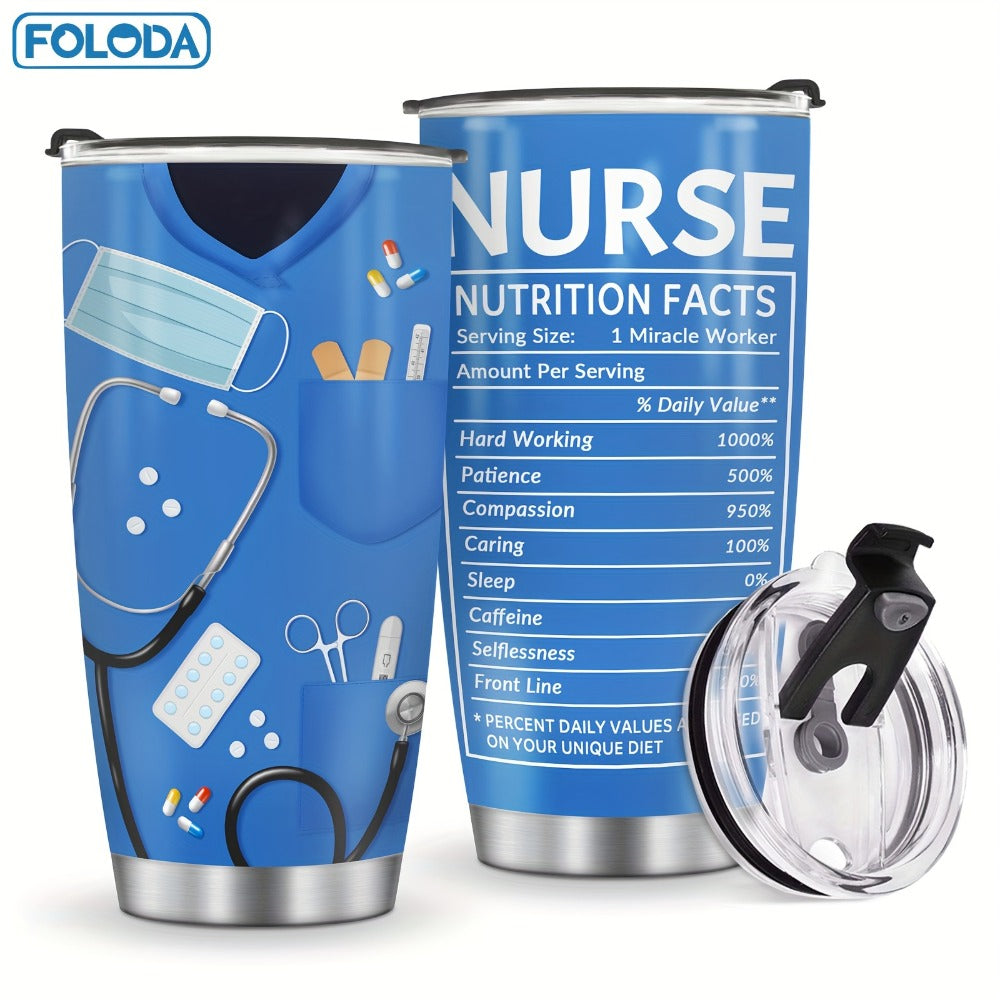 Nurse Tumbler 20oz Stainless Steel Double Wall Vacuum Insulated Travel Mug with Lid Leak-Proof Oval Water Bottle Funny Nurse Design Gift for Nurses Doctors Healthcare Workers Christmas Valentine Appreciation