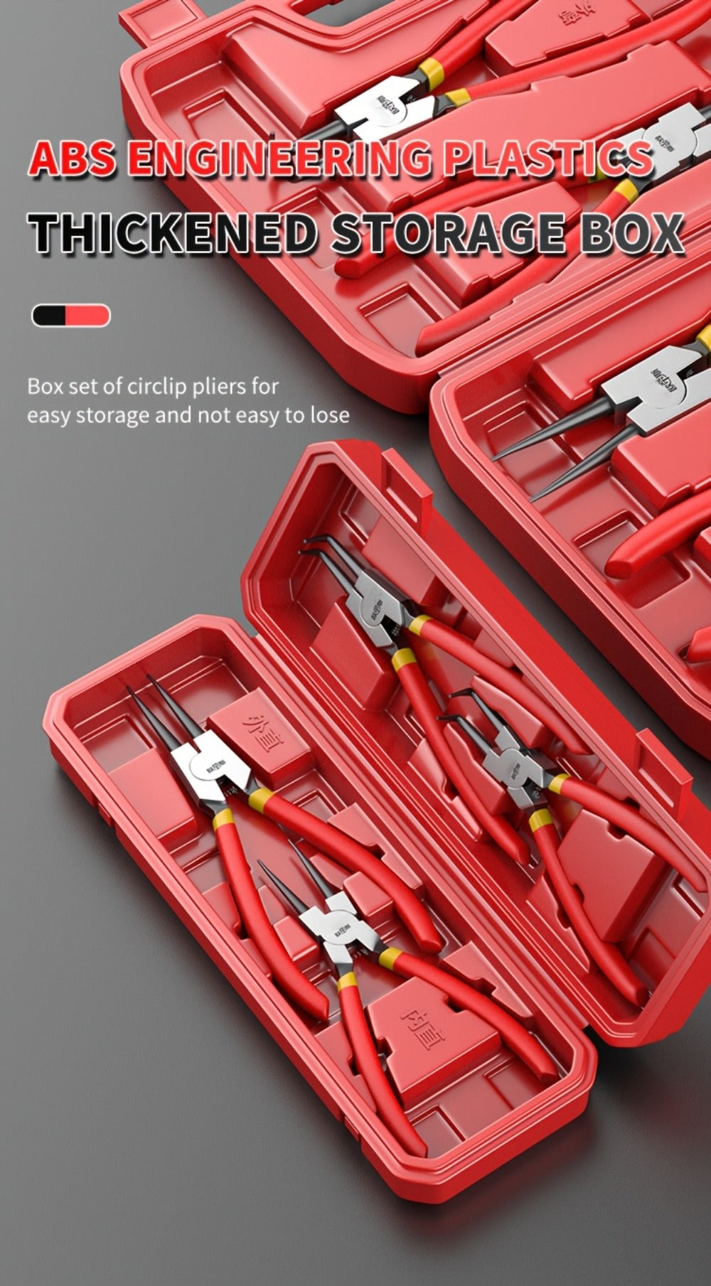 Snap Ring Pliers Set 4pcs - 7 & 9 Inch Straight Curved Jaw Internal External Circlip Pliers Spring Loaded Precision Retaining Ring Tool with Storage Box or Bag