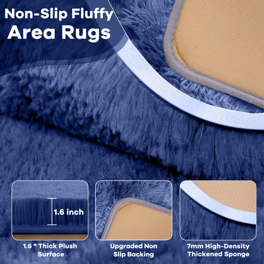 Shaggy Area Rug 4x6 - Soft Plush Non-Slip Indoor Carpet for Living Room Bedroom, Machine Washable Floor Mat in Navy White Beige Black Grey