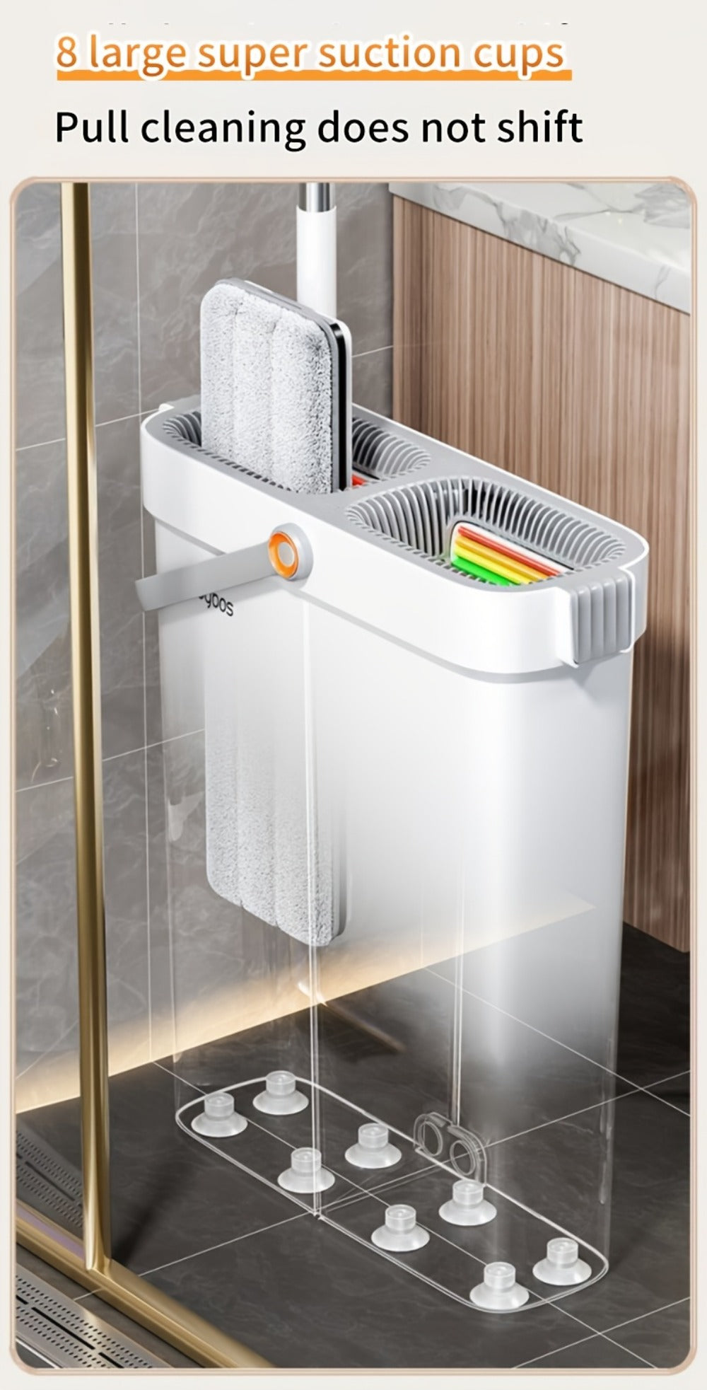 Flat Mop and Bucket Set with Metal Rod 360 Degree Swivel Head Reusable Microfiber Pads Hands-Free Wringing Wet Dry Floor Cleaning System for Hardwood Tile Bathroom Bedroom Living Room