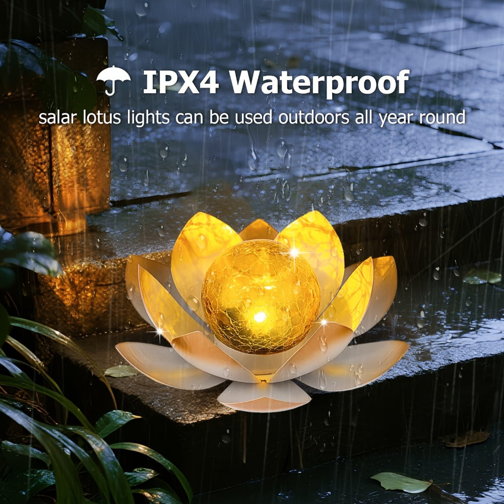 Solar Lotus Garden Lights 2-Pack ¨C Rustic Iron Outdoor Stake Light with Cracked Glass Globe, IPX4 Waterproof Solar Powered Yard Lawn Patio Pool Decor, Warm Glow Landscape Lighting Gift