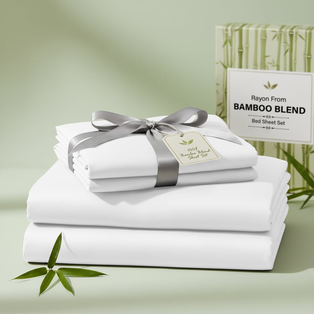 Bamboo Blend Bed Sheet Set 4 Piece 30% Bamboo Viscose 70% Polyester Cooling Deep Pocket 16 Inch Wrinkle-Resistant Moisture-Wicking Twin Full Queen King Cal King
