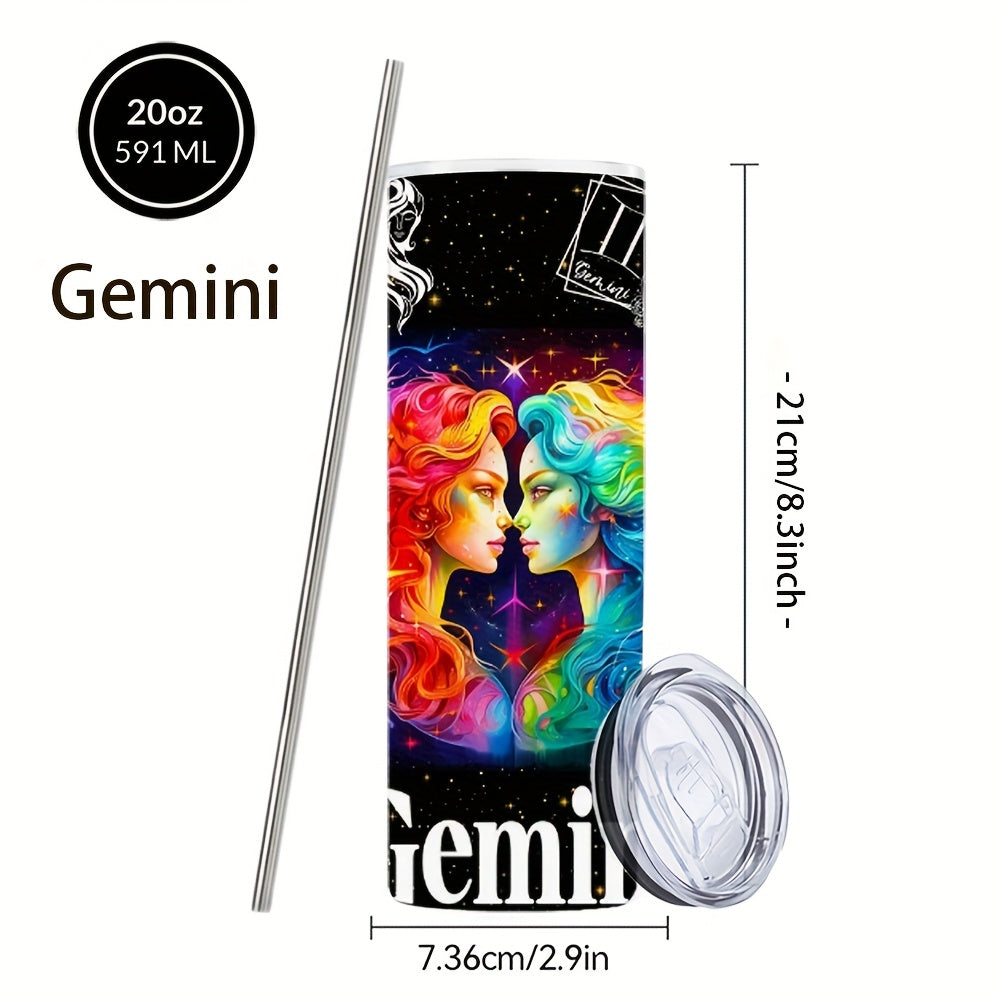 Zodiac Tumbler 20oz Stainless Steel Insulated Travel Cup with Lid & Straw Horoscope Coffee Mug All 12 Signs Hot Cold Drinks Gift Birthday Halloween Christmas