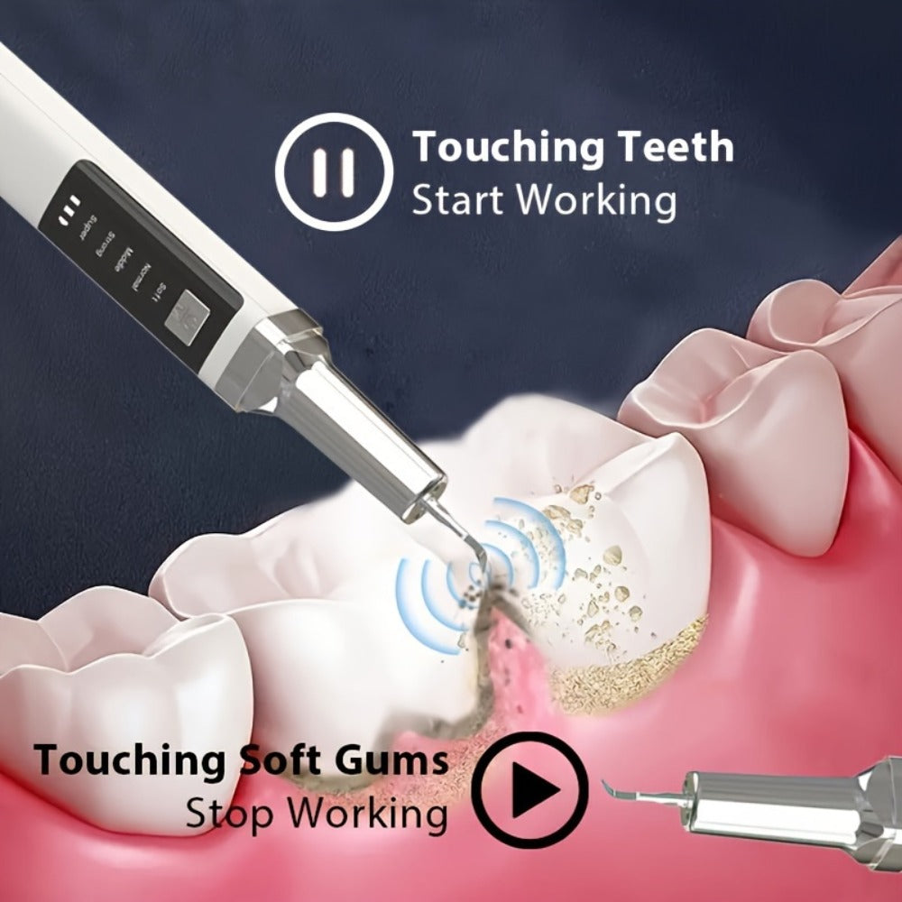 Electric Teeth Cleaner Kit with 2 LED Lights & Mirror ¨C 5 Adjustable Modes, 2 Replaceable Heads, Type-C Rechargeable Dental Plaque Remover & Tartar Scraper for Home Teeth Cleaning