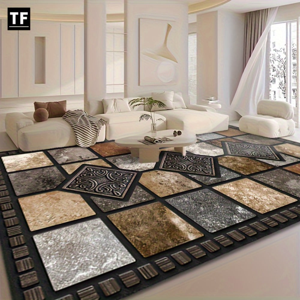 Marble Print Area Rug Luxury Soft ¨C Non-Slip Indoor Outdoor Carpet for Living Room, Bedroom & Entryway, Warm Cozy Tile Pattern Floor Mat, 56x80 Inches