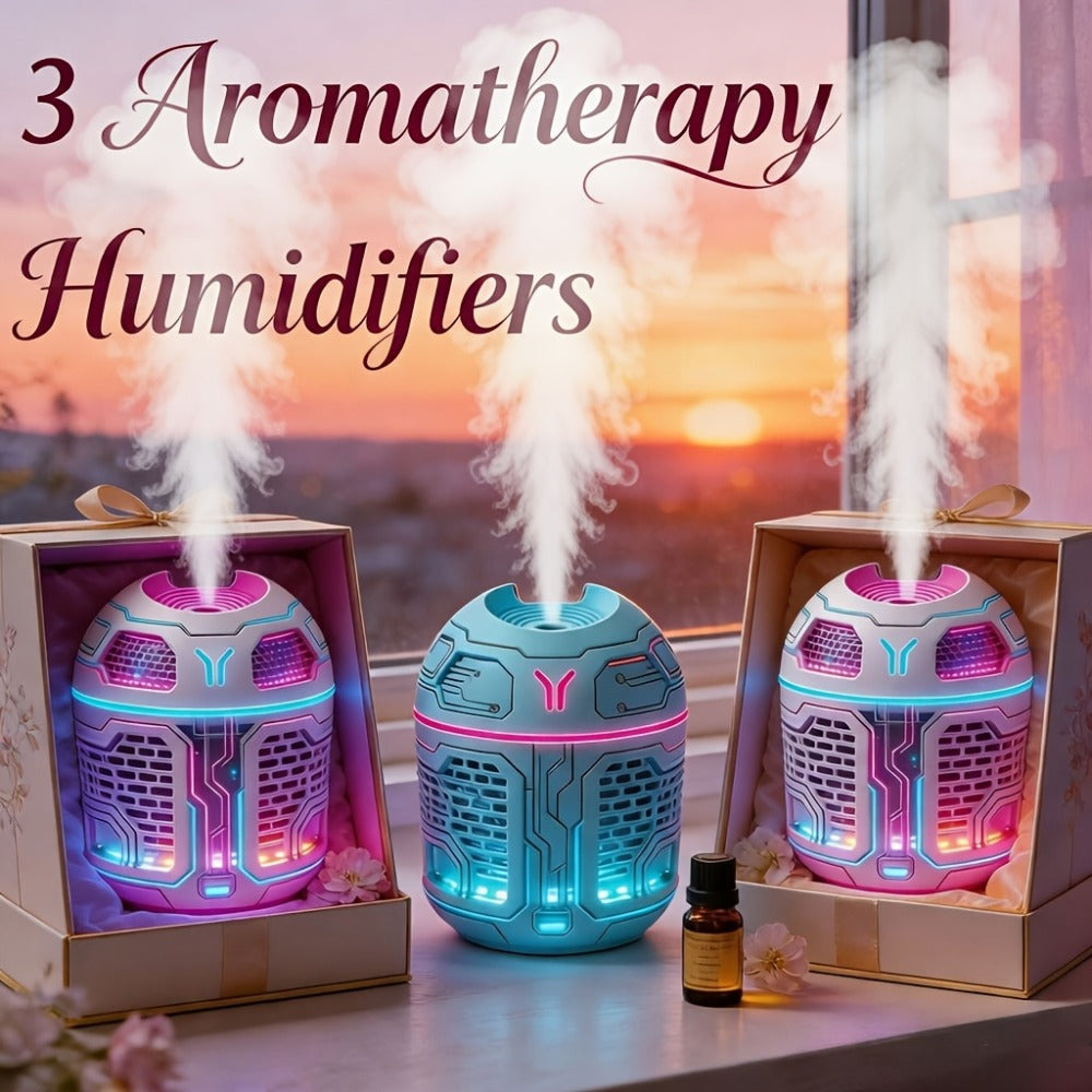 Mini Aromatherapy Humidifier Set of 3 Cool Mist Diffuser with Odor Eliminator No Filter USB Low Voltage for Car Bedroom Dorm Office Desktop Air Freshener Gift for Women Room Decor