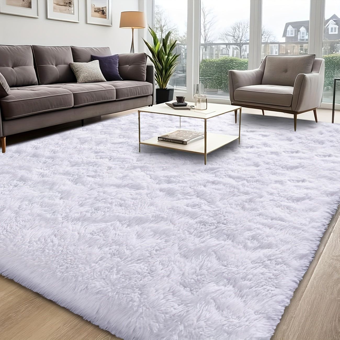 Shaggy Plush Area Rug - Soft Fluffy Carpet for Living Room, Bedroom & Sofa | Non-Slip Machine Washable Tie-Dye & Solid Color Long Pile Rug | Luxury Home Decor Floor Mat in Multiple Sizes & Colors