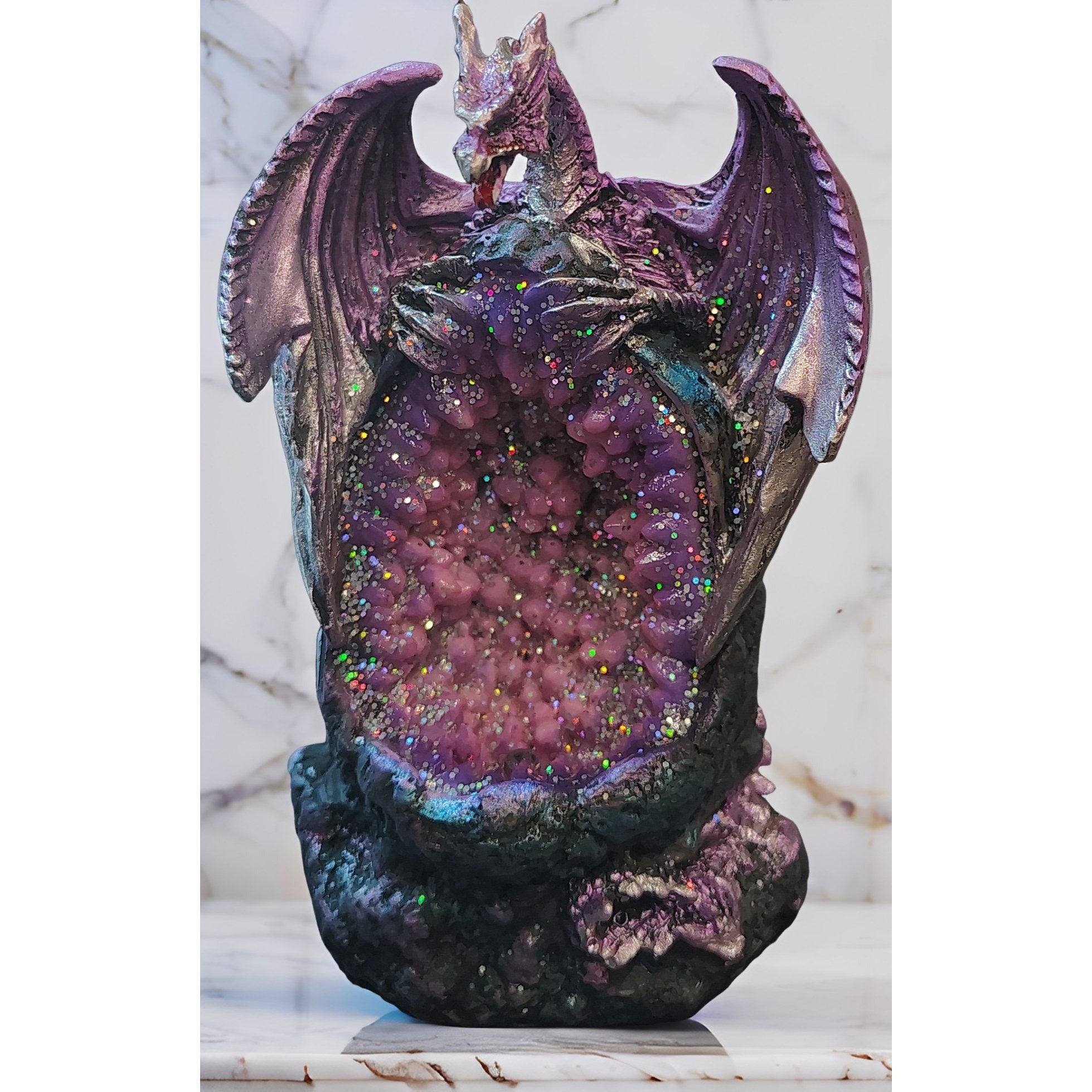 Dragon Figurine Statue Guarding Crystal Cave Polyresin Collectible Home Decor Sculpture Fantasy Dragon Gift for Birthday Housewarming Holiday Room Office Shelf Decor