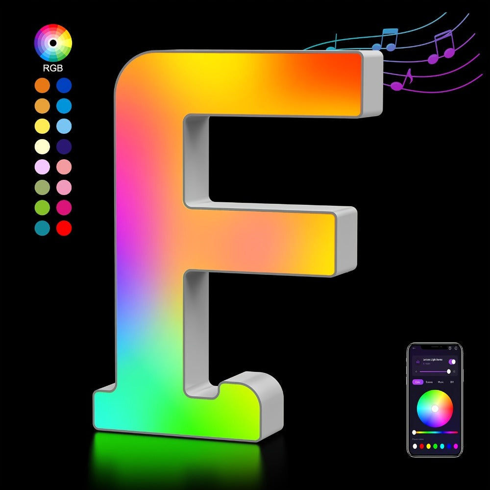 LED Letter Lights Music Sync - Colorful Flashing Marquee Alphabet Lights for Room Decor, Party, Bedroom, Festival & Camping, Numbers 0-9 & A-Z & Symbols Available, Night Light Wall Decoration