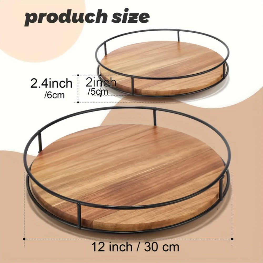 12¡± Wooden Rotating Storage Rack Turntable Organizer Kitchen Pantry Countertop Cabinet