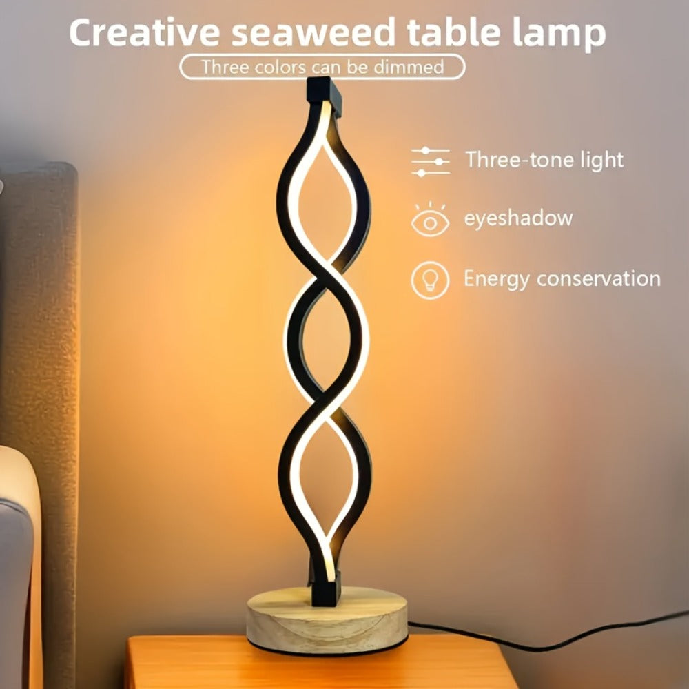 Spiral LED Table Lamp ¨C Modern Minimalist Wave Dimmable Desk Lamp, 3 Color Temperatures, USB Charging, Metallic Base, Creative Curved Night Light for Bedroom Living Room Office Study (1pc / 2pc / Wooden)