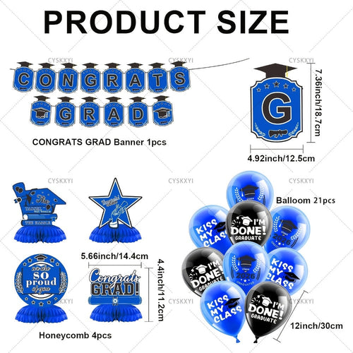2026 Graduation Decorations Set ¨C Congrats Grad Banner, Backdrop, Hanging Swirls & Honeycomb Table Toppers, Class of 2026 Party Supplies Kit