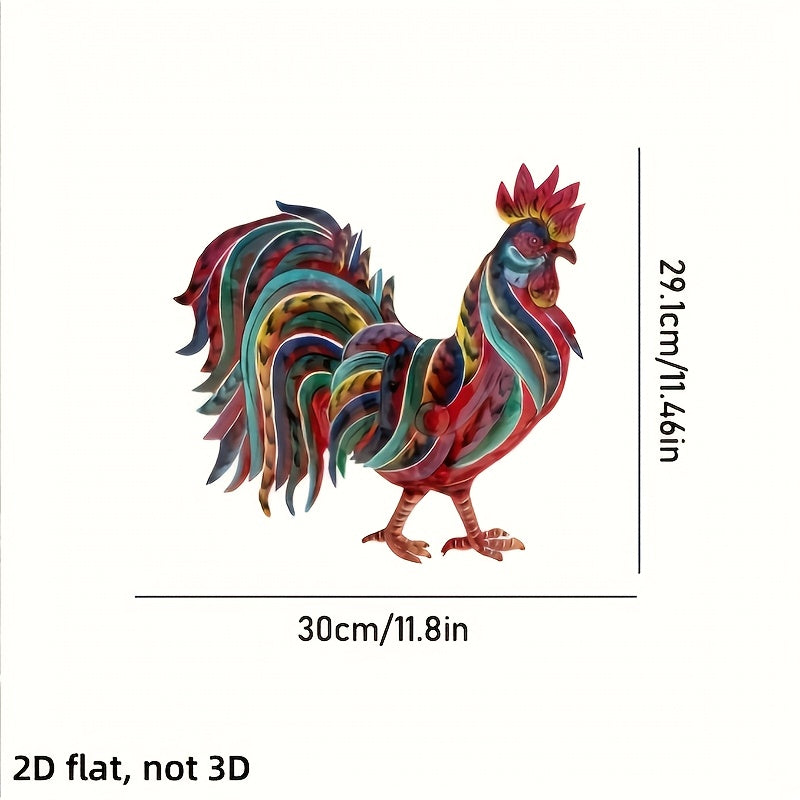 Metal Chicken Decoration 2D Flat Iron Art Farmhouse Decor | Rustic Country-Style Floor Standing Statue for Garden Backyard Courtyard Kitchen Lawn Wall Indoor Outdoor Home Decor 11.8x11.46 Inch