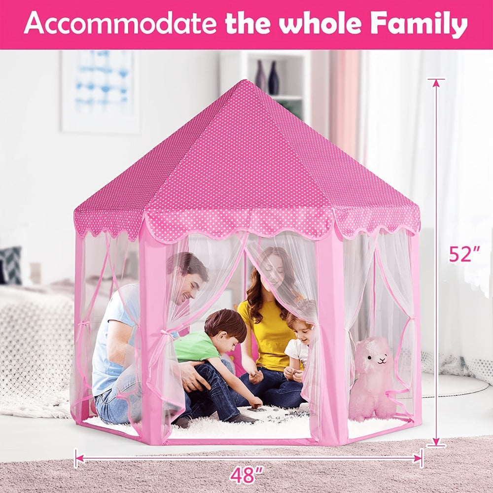 Kids Princess Tent Hexagonal Play Tent with Sheer Door Curtain ¨C Flower Pattern Mosquito Net Castle for Girls, Indoor Outdoor Playhouse Canopy Bed Tent