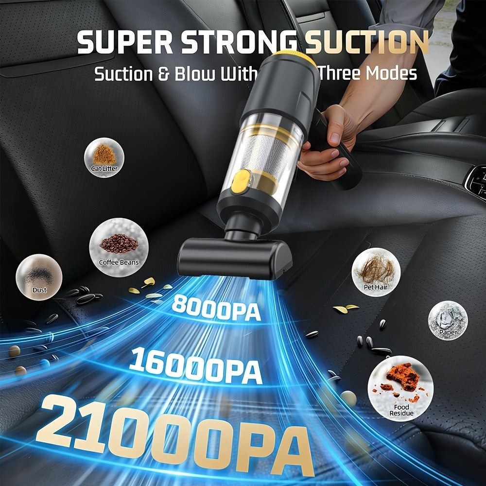Car Vacuum Cordless 21000Pa Powerful Handheld Wireless 6000mAh USB Rechargeable with Attachments for Car Home Office Pet Hair Deep Cleaning