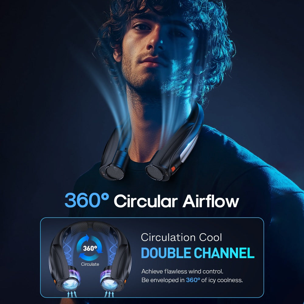 Neck Fan Wearable Bladeless Neckband Fan 3000mAh Dual Battery 6 to 20 Hours Battery Life Dual Wind Speeds Super Quiet Brushless Motor USB Charging Soft Silicone Strap for Work Travel Sports Outdoor