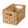 Wicker Storage Basket with Built-in Handle, Natural Rattan Boho Stackable Shelf Organizer Bin for Bathroom Bedroom Living Room Kitchen Closet Home Decor