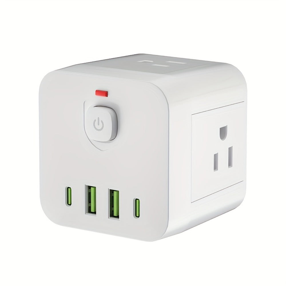 Wall Outlet Extender 8-in-1 with 4 AC Outlets 2 USB-A 2 USB-C Ports Power-Off Switch Overload Protection 4-Sided Design for Living Room Kitchen Bathroom Bedroom Office White