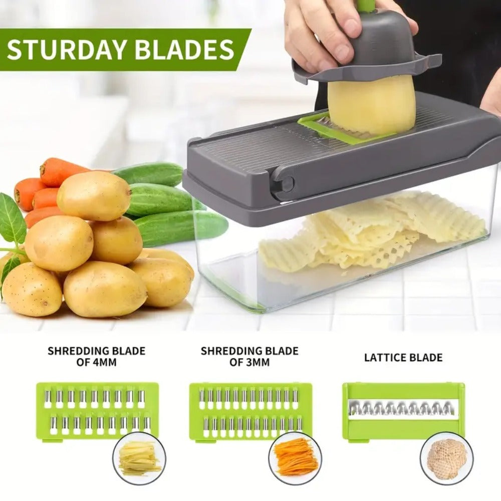 Vegetable Chopper 16-in-1 with 8 Blades and Container - Professional Onion Chopper, Multi-Function Food Slicer Dicer for Kitchen, Carrot Garlic Veggie Cutter with Storage Box