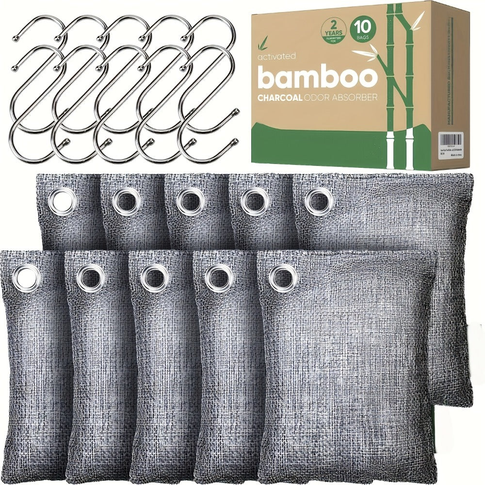 Bamboo Charcoal Air Purifying Bags Odor Absorber Eliminator for Home Car Closet Pet Smoke Room Deodorizer Activated Charcoal Bags Unscented 6 Grids 10 Packs