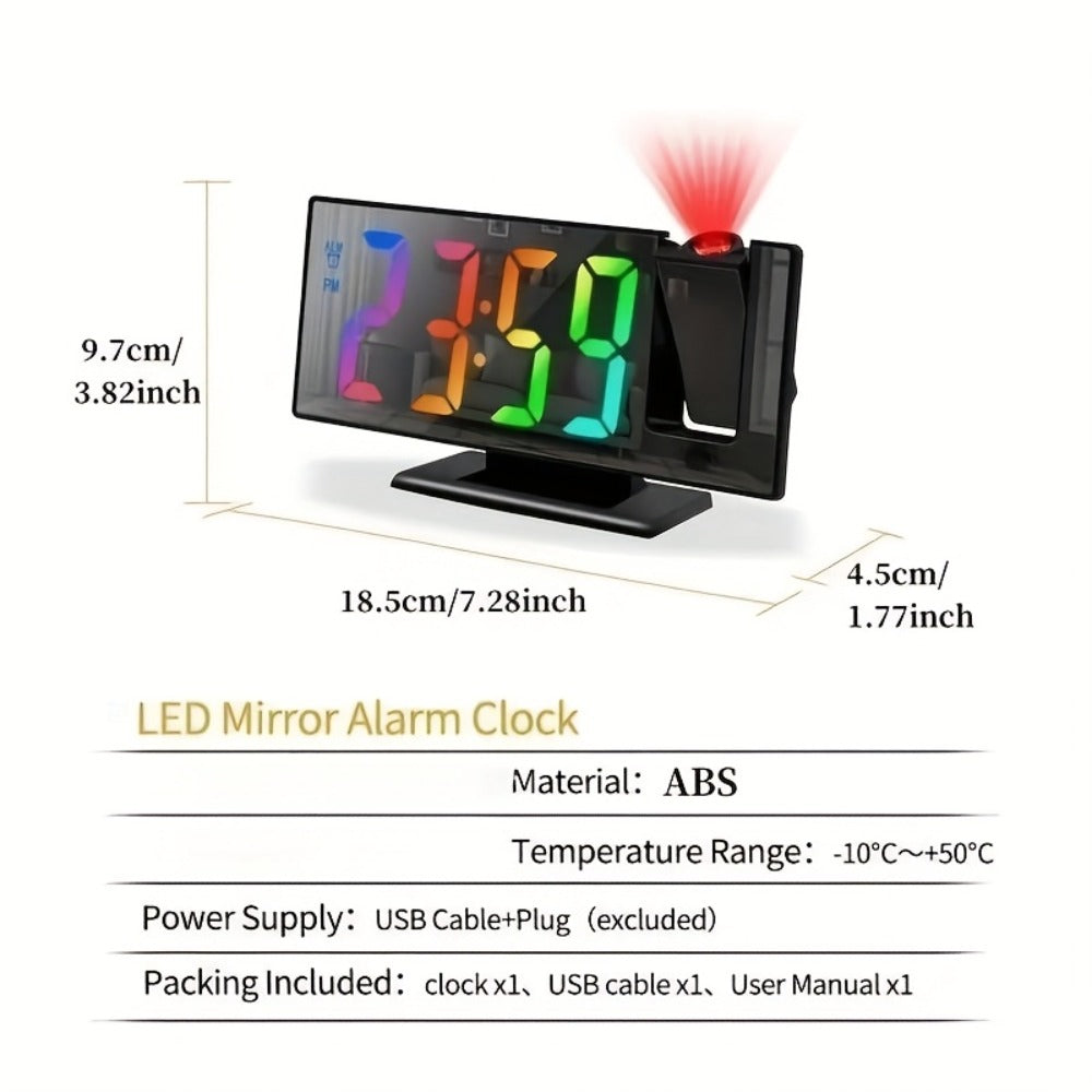 Digital Projection Alarm Clock LED Color Screen - 180¡ã Rotating Projector, Temperature Display, Adjustable Brightness, Night Mode, Snooze, USB Powered Bedroom Living Room Ceiling Clock Decor