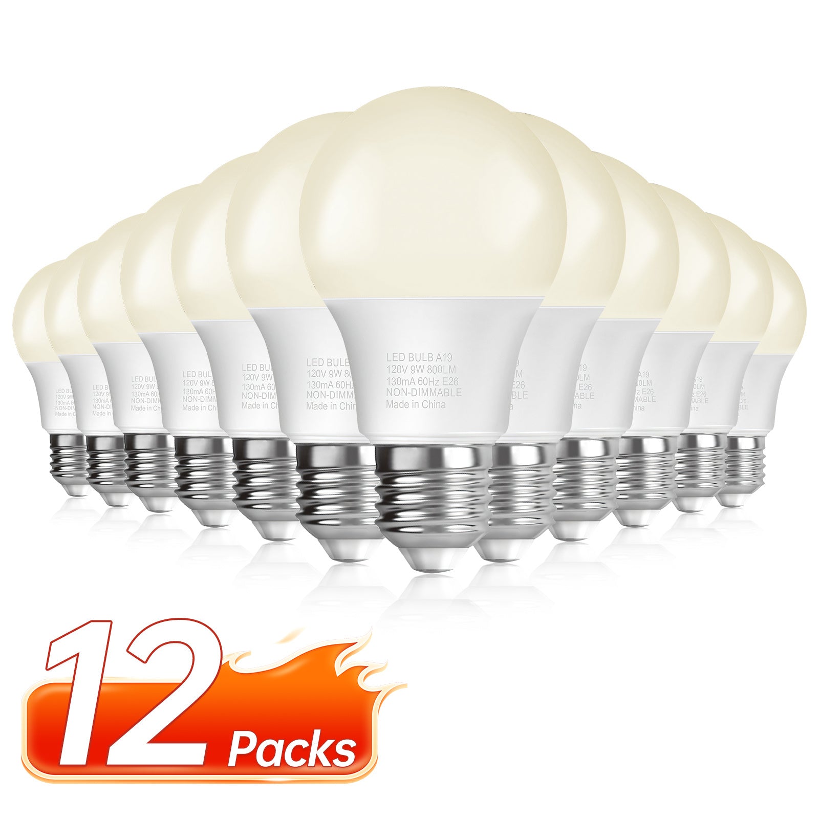 A19 LED Bulb 9W 800 Lumens 60W Equivalent 12 Pack ¨C E26 Base 80+ CRI Non-Dimmable Energy Efficient, Daylight 5000K Neutral 4000K Soft 3000K Warm White 2700K for Bedroom Office Study Home Lighting