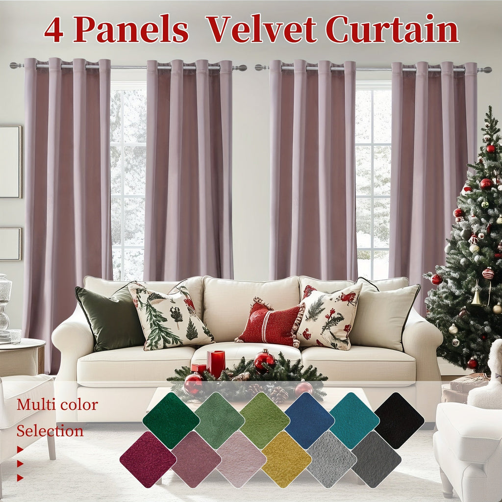 Blackout Curtains 4 Panels Velvet Thermal Insulated Noise Reducing Grommet Top Room Darkening Drapes for Living Room Bedroom Decor