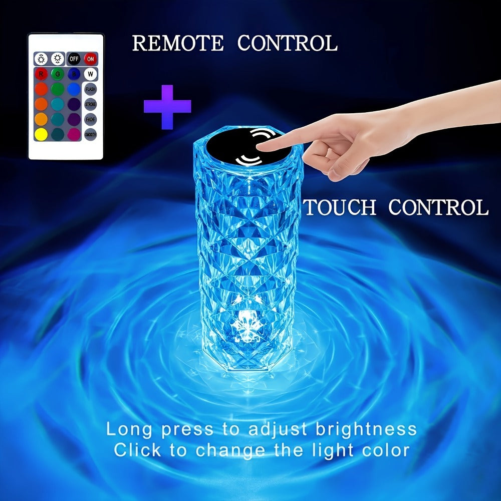 RGB Diamond Crystal Table Lamp Touch & Remote Control, 16 Colors 10 Brightness 4 Modes Dimmable LED Night Light, Aesthetic Mood Ambient Lighting for Bedroom Bedside Gaming Room Decor