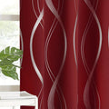 Thermal Insulated Blackout Curtains 2 Panels Wave Line Foil Print Noise Reducing Room Darkening Drapes for Bedroom Living Room Patio Sliding Glass Door