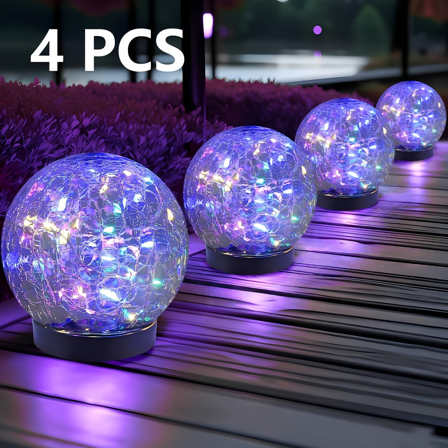 Solar Garden Globe Lights 4 Pack Cracked Glass Ball Outdoor Solar Sphere Lights with 30 LED Warm White IP65 Waterproof Auto On Off for Garden Patio Lawn Yard Pathway Christmas Decoration