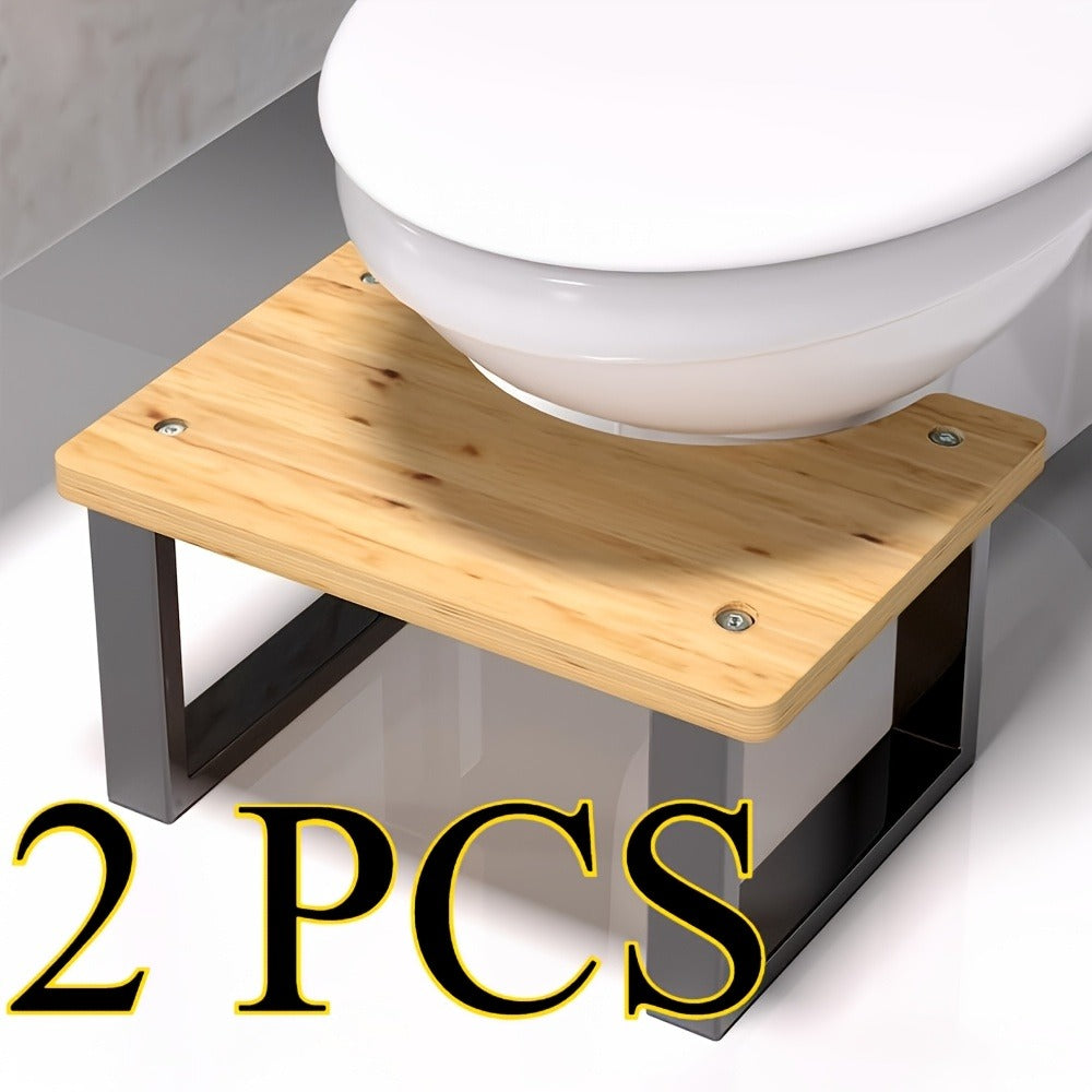 Squat Toilet Stool with Non-Slip Bamboo Surface - Ergonomic Bathroom Foot Rest for Adults, 400 LBS Capacity, Wide Stable Base, 7-Inch Height, Stain & Crack Resistant, Fits Most Toilets, White & Black