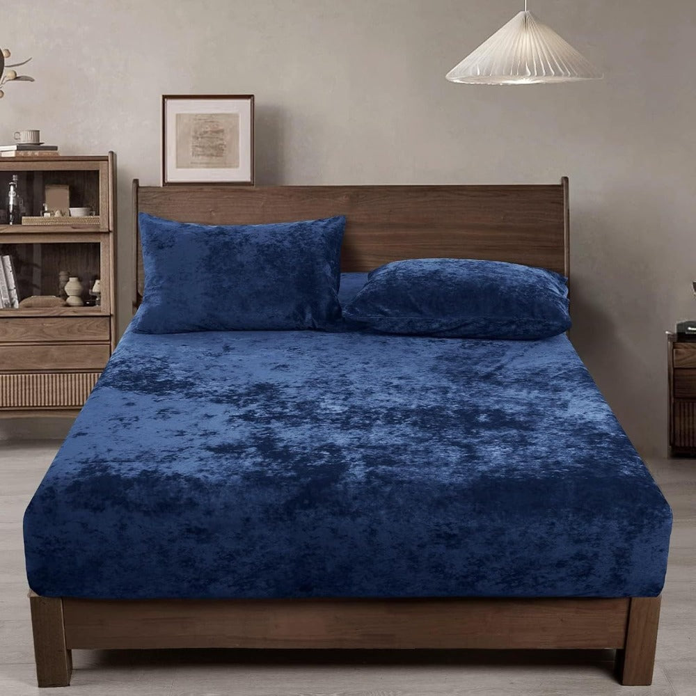 Double-Sided Velvet Sheet Set ¨C Soft Warm Milk Velvet & Suede Fitted Sheet with Pillowcases All Seasons Twin Full Queen King