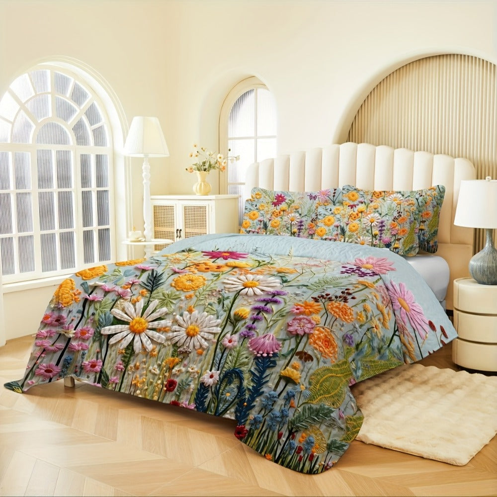 Boho Quilt Comforter Set Twin Full Queen King - Floral Bedding Lightweight Soft Microfiber Reversible Bedspread for Women Girls 2/3 Pcs All Season
