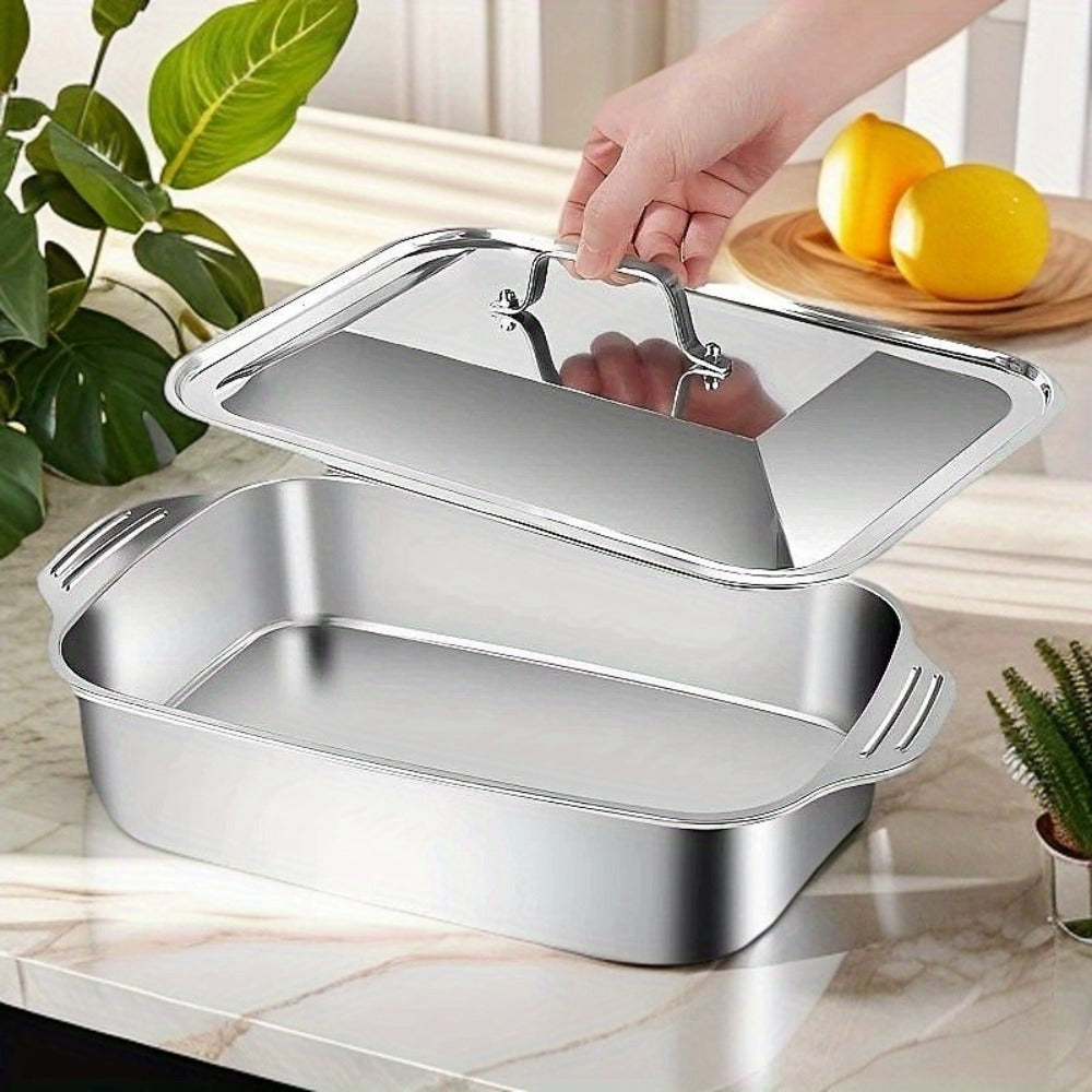 Stainless Steel Baking Trays with Lids ¨C Large Capacity Sheet Pan Set for BBQ, Bread, Desserts, Seafood & Buffets | Family Gatherings, Outdoor Camping, Portable Food Trays