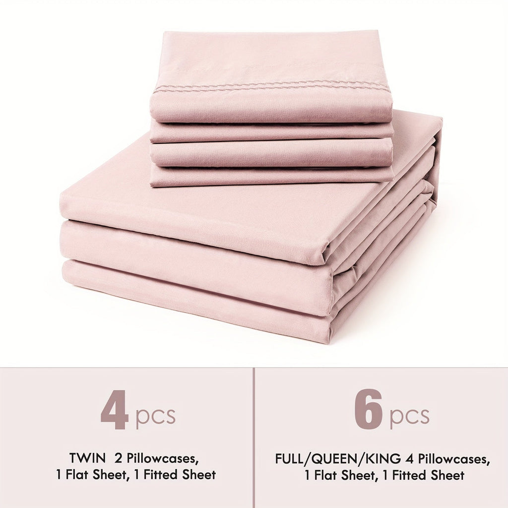 Bed Sheet Set Deep Pocket Soft Microfiber - Fitted Sheet Flat Sheet & Pillowcases Twin Full Queen King - Cooling Breathable Fade Resistant Sheets for Daily Use Dorms Guest Rooms