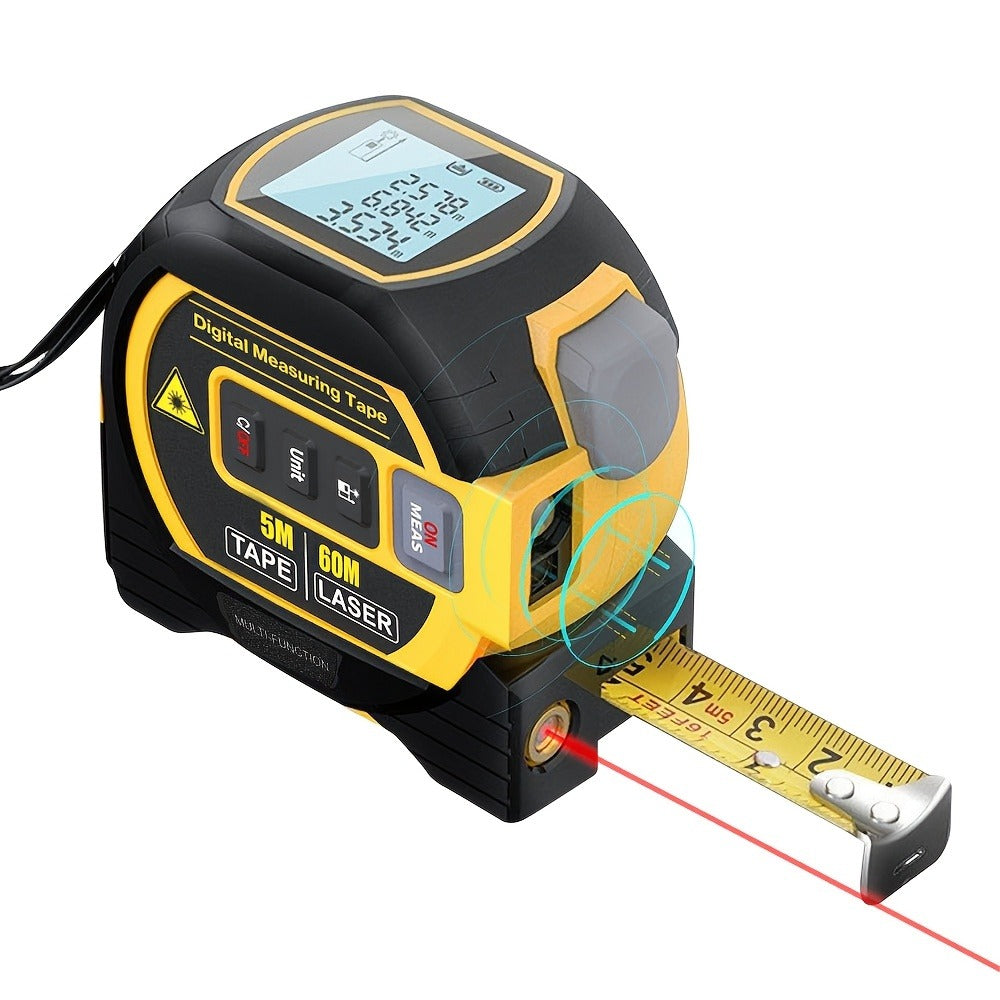 Laser Distance Meter 3-in-1 60M Laser Rangefinder with 5M Tape Measure Laser Cross Line Area Volume Pythagorean Measurement 20 Data Memory for Construction Housing Survey