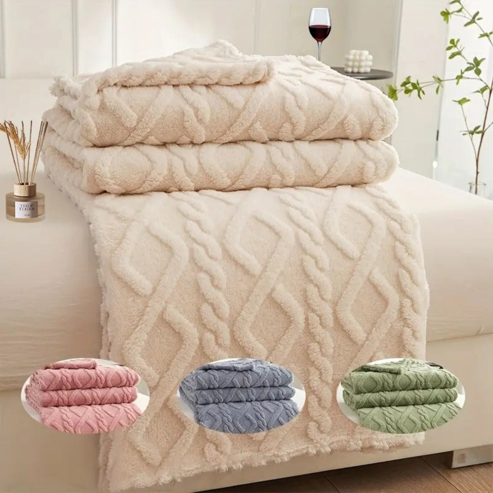 3D Plush Dense Weave Fleece Blanket ¨C Ultra-Soft Warm Throw for Bed, Couch, Travel & Outdoor, Air-Conditioning Friendly, 3 Colors, 2 Sizes