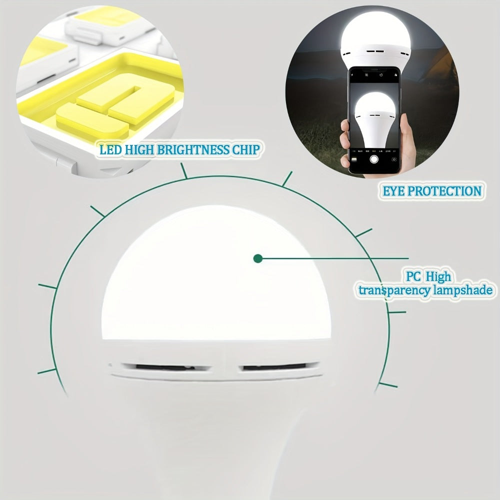 Rechargeable Emergency LED Light Bulb 12W 6500K 2000mAh with Polished Metal Finish ¨C Spherical Design Half-Flip Installation Backup Battery Bulb for Camping Hiking Indoor Outdoor Power Outage, 4 Pack